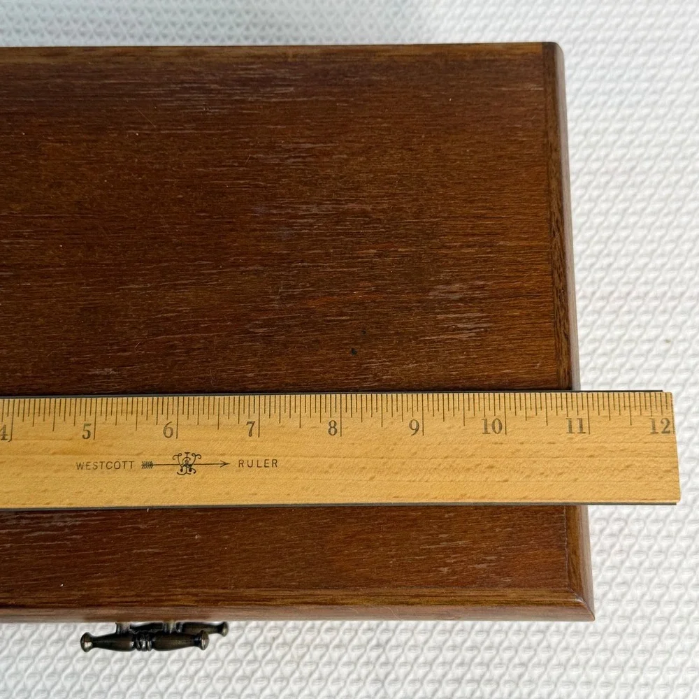 London Leather VTG Wooden Musical Jewelry Box Mirror Drawer Mid-Century WORKS